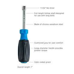 ND-6301132 - 11/32" Hollow Nut Driver, 3" Shaft