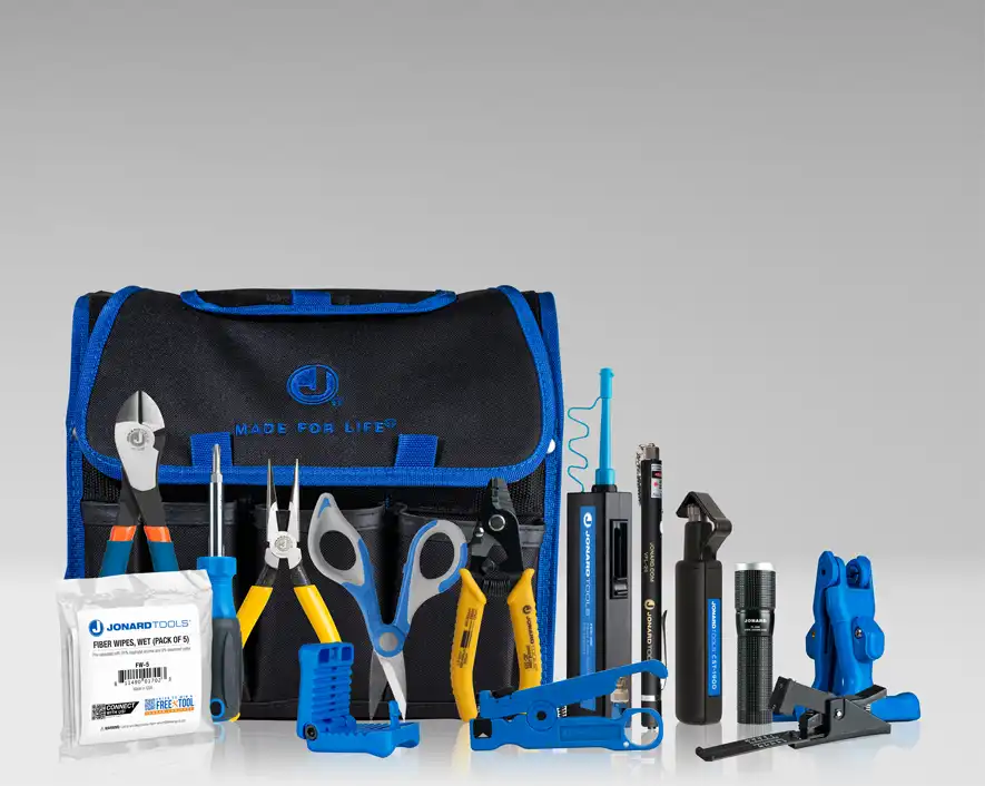 Fiber Prep Kit with Connector Cleaner, Fiber Cleaver, & Visual Fault Locator